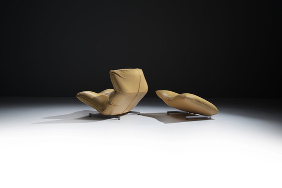 Image 1 of Sehr seltener Canestrari-Loungesessel und Ottomane aus Leder – Vittorio Varo – Canestrari