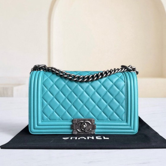 Image 1 of Chanel Boy Medium - 25CM Quilted Lambskin Blue Ruthenium Silver Hardware Series 19