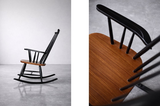 Image 1 of Fauteuil à bascule vintage en bois de style finlandais moderne du milieu du siècle, par Ilmari Tapiovaara pour Asko, années 1960