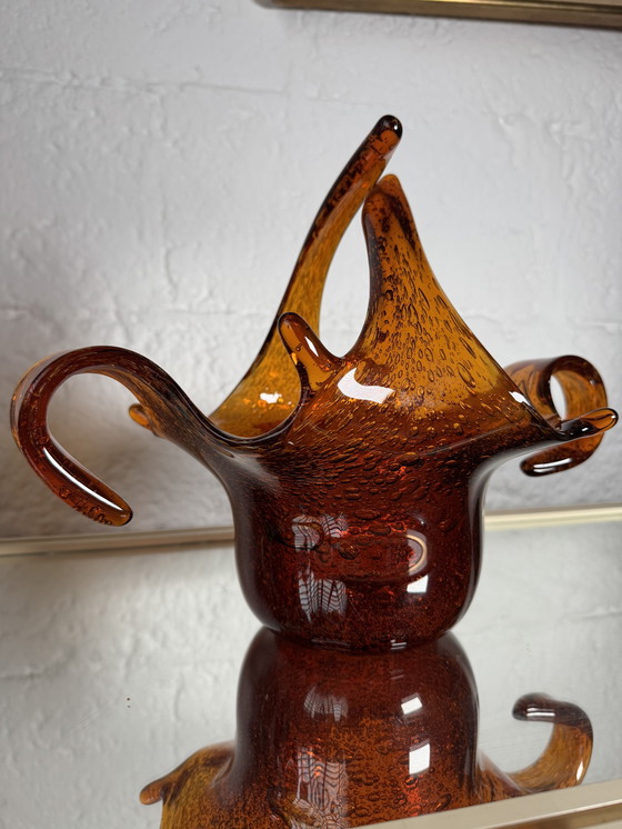 Image 1 of Taschenentleerer aus bernsteinfarbenem Blasenglas aus den 60er Jahren