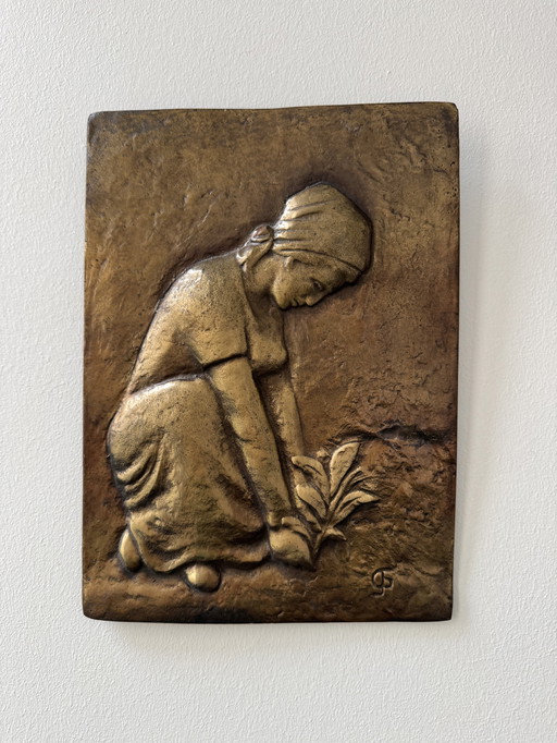 Niedriges Gemälde Relief alte Bronze