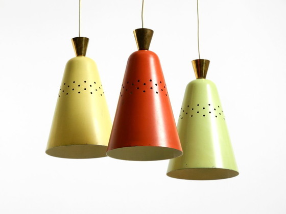 Image 1 of Beautiful Large Original Mid-Century 3-Arm Colorful Bag Ceiling Lamp