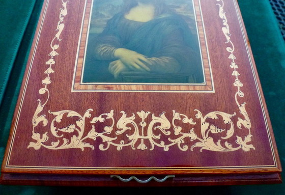 Image 1 of Swiss Large jewelry box with Reuge music box (incl. key) with image of Mona Lisa.