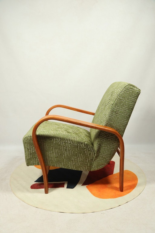 Art deco armchair Geometrical fabric moos green 1950 
