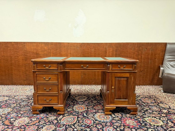 Escritorio inglés clásico Partnerdesk Cuero verde – Leather, Wood (photo 3 of 19)