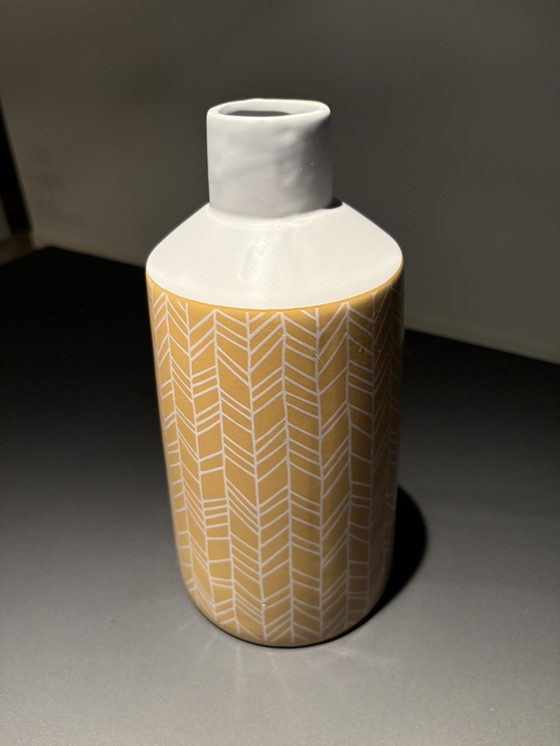 Image 1 of Decorative vase in ochre yellow with striped pattern