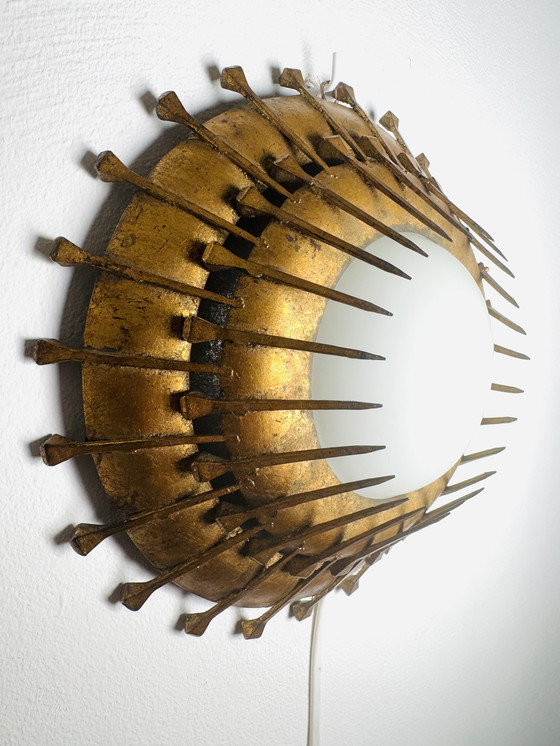 Image 1 of SET DI LUCI DA PARETE BRUTALIST SUNBURST, FRANCIA, anni '60