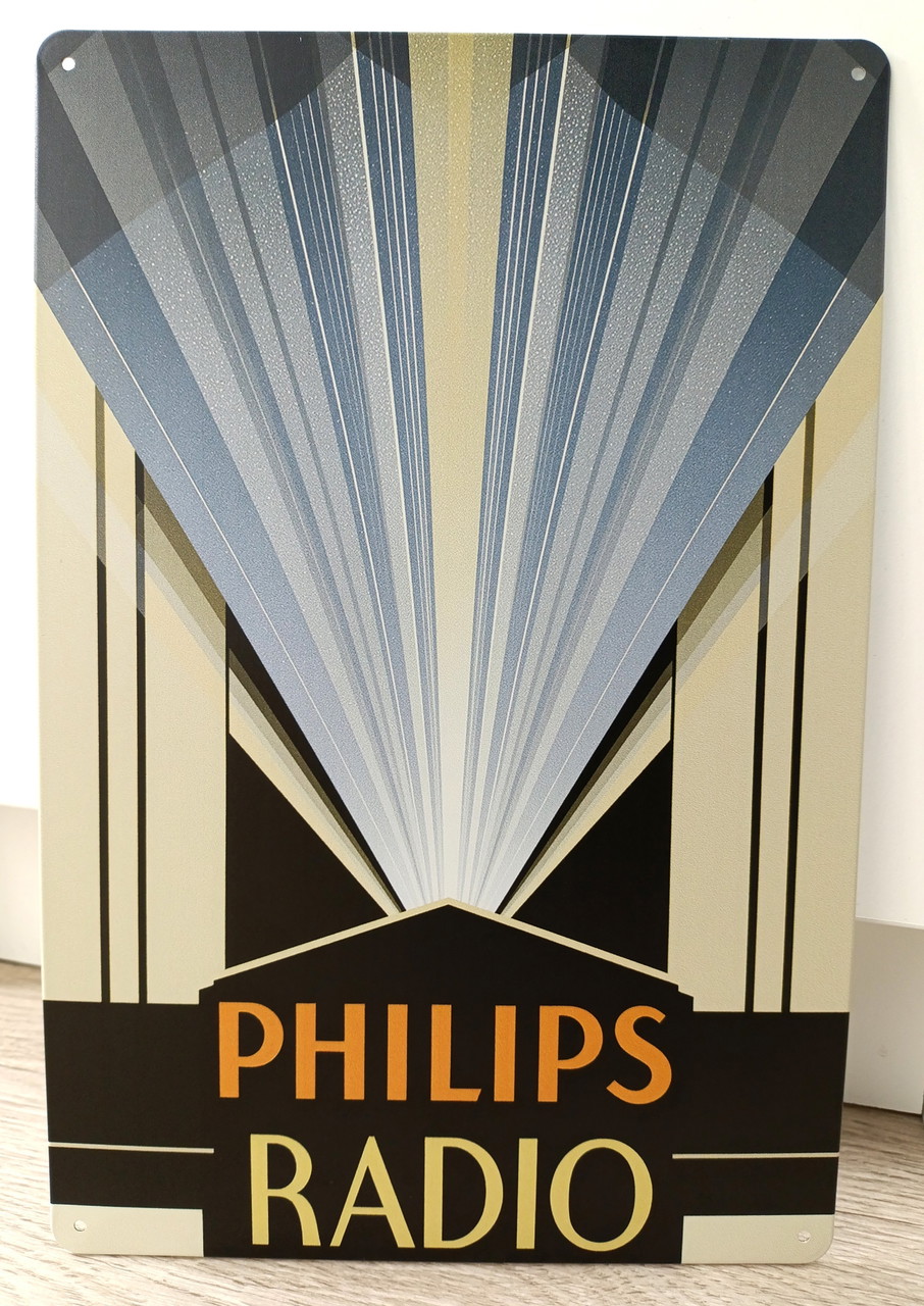 Insegna decorativa in metallo in stile Art Déco per radio Philips