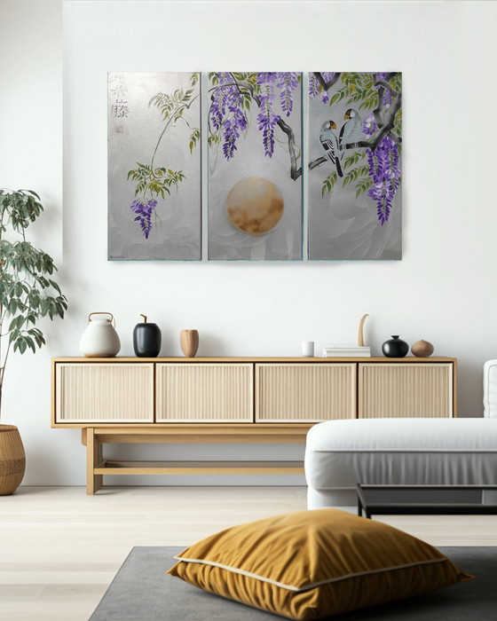 Image 1 of Japanese Wisteria J221 - Silver Painting XXL Triptych