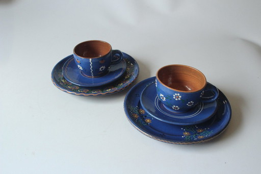 2 coffee sets ceramic dark blue hand-potted hand-painted