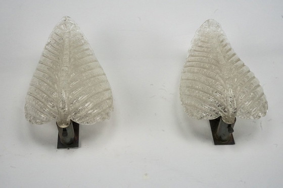 Image 1 of Coppia di lampade da parete di Ercole Barovier in vetro di Murano Rugiadoso, Italia 1950