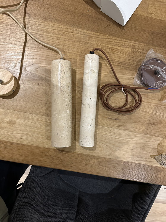 Image 1 of 2x Lámpara colgante de travertino, Wabi Sabi