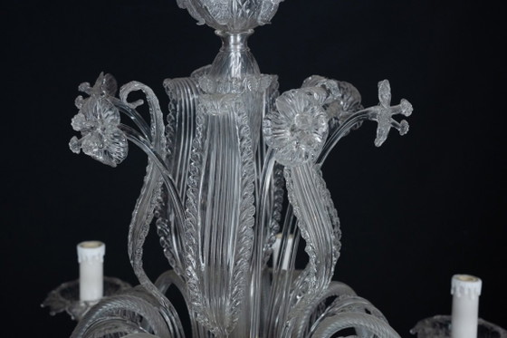 Image 1 of Vintage kroonluchter van helder Murano-glas uit de jaren 1940, een klassiek Italiaans kunstglas.