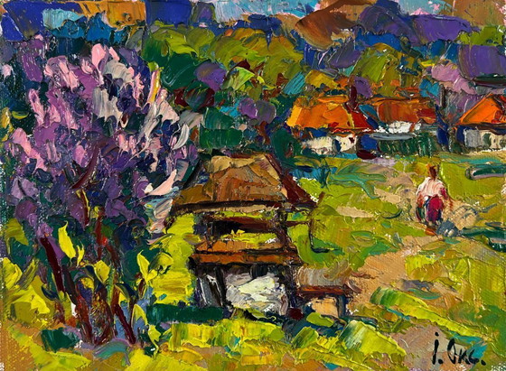 Image 1 of Original Oil Painting Summer Village Landscape Earth awakens to new life