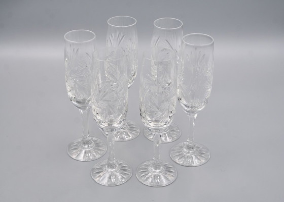 Image 1 of 6 Vintage-Style Crystal Champagne Flutes, 1960s Style