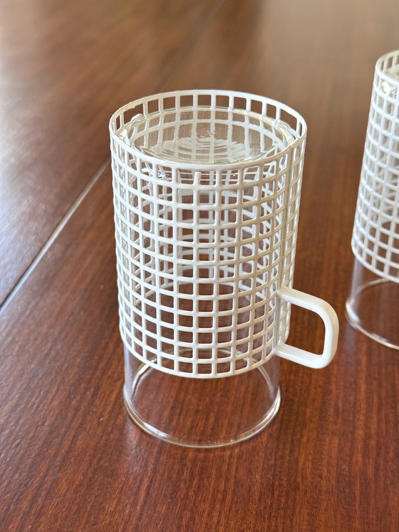 Image 1 of 4 Bauhaus glasses with metal holder Josef Hoffmann, Bieffeplast style