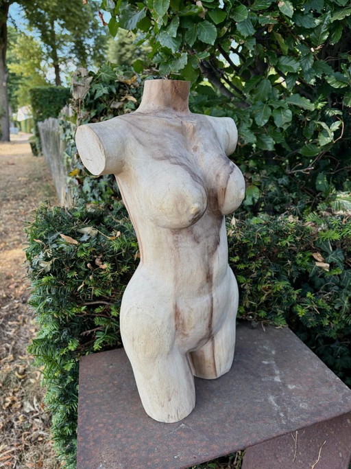 Torse féminin en bois massif – sculpture en bois – 51 cm – decoratieve objecten, Wood