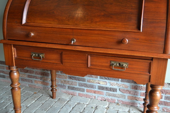 Image 1 of Antique walnut cylinder desk, secretary.