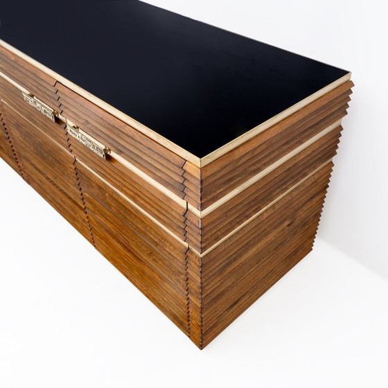 Image 1 of Credenza italiana moderna di metà secolo in ottone e teak, anni '70