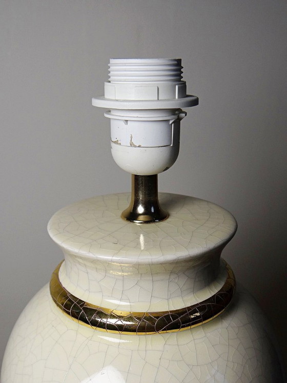 Image 1 of Crackle-glazed ivory and gold earthenware lamp, attributed to Le Dauphin, 1980s-90s