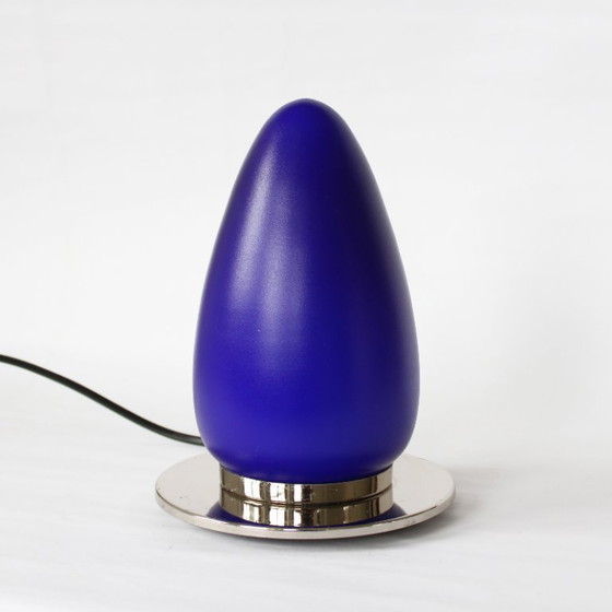 Image 1 of Vintage blauwe en chromen eivormige tafellamp