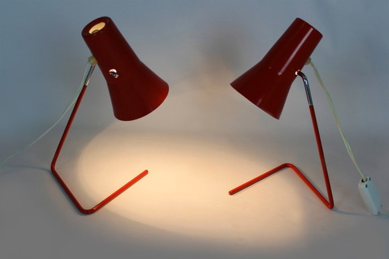 Image 1 of Red Table Lamps by Josef Hurka for Drupol, 1960s, Set of 2