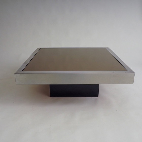 Image 1 of Tavolino in acciaio inox con piano in vetro marrone