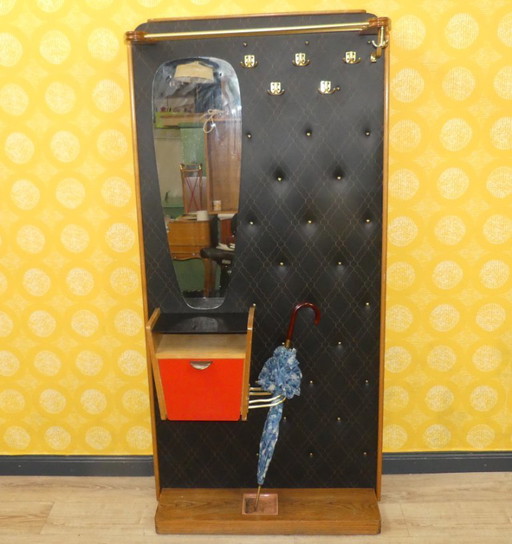 50s 60s coat rack hat rack umbrella stand mirror box verralux hallway furniture black/red wall mounting mid century retro