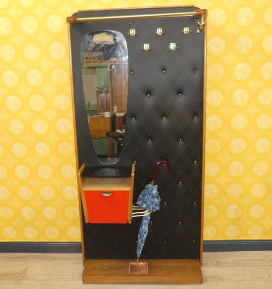 Image 1 of 50s 60s coat rack hat rack umbrella stand mirror box verralux hallway furniture black/red wall mounting mid century retro