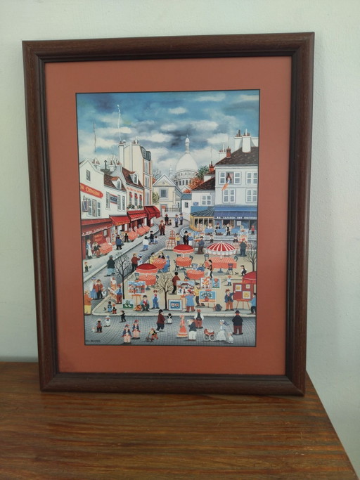 Framed Lithograph Montmartre - Bin Kashiwa (