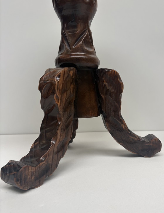 Image 1 of Vintage wooden hand-carved Spanish design side table Brutalist