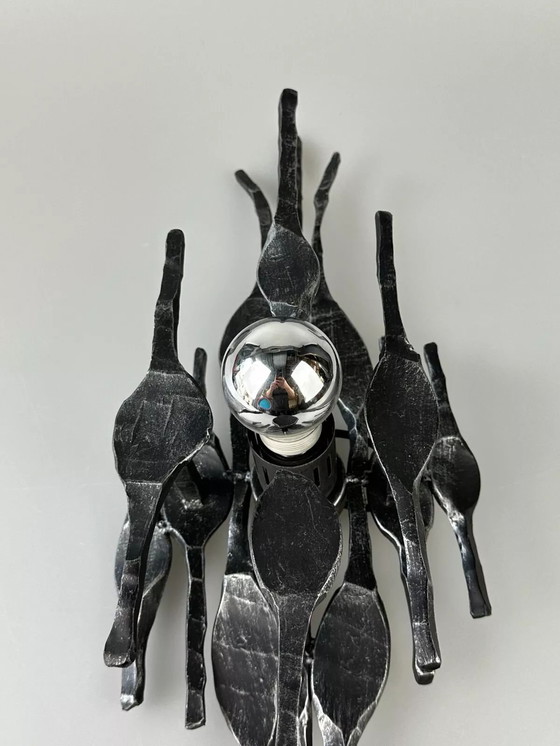 Image 1 of 60s 70s Brutalistische Wandlamp Wandlamp Ijzer & Glas Design Wandlamp