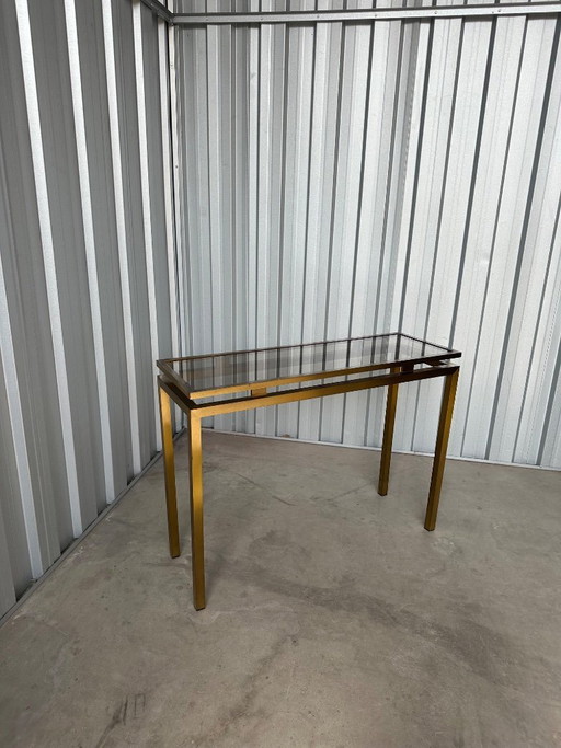 Vintage messing sidetable met glazen blad