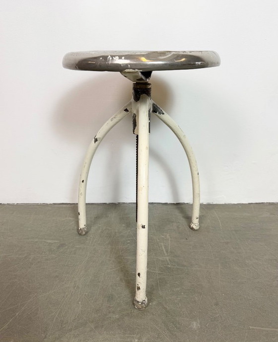Image 1 of White Industrial Iron Stool, 1960s