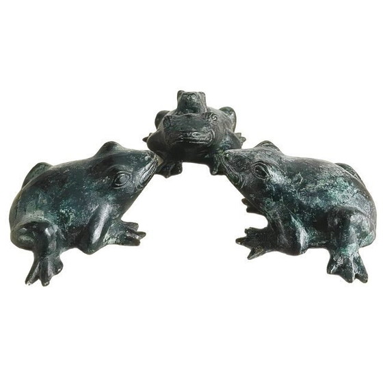 Image 1 of Set vintage di rane madre e figlio in bronzo, patina verde, anni '60