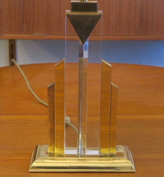 Image 1 of Lampada da tavolo Hollywood Regency Skyscraper in ottone e lucite, anni '70
