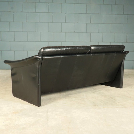 Image 1 of Vintage black leather sofa – 1970s