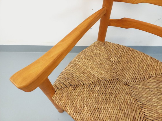 Image 1 of Vintage fauteuil van beukenhout en stro uit de jaren 50.