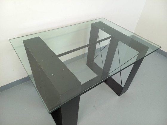 Image 1 of Vintage rectangular high table in glass and black metal from the 80s