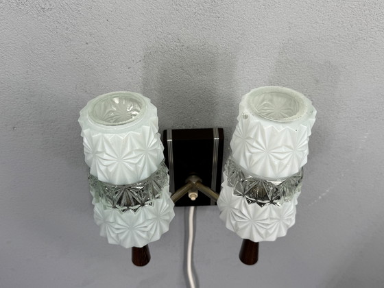 Image 1 of Vintage Wall Lamp 1950s-60s - Glass & Wood Design Classic