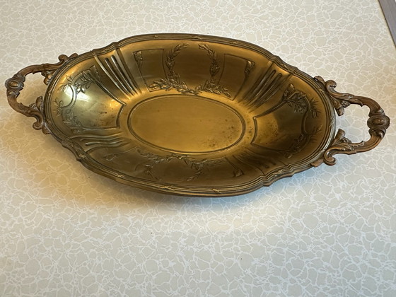 Coupe de centre de table ancienne en laiton, Vers 1900, Accessoires de table, Métal, Doré (photo 2 sur 15)