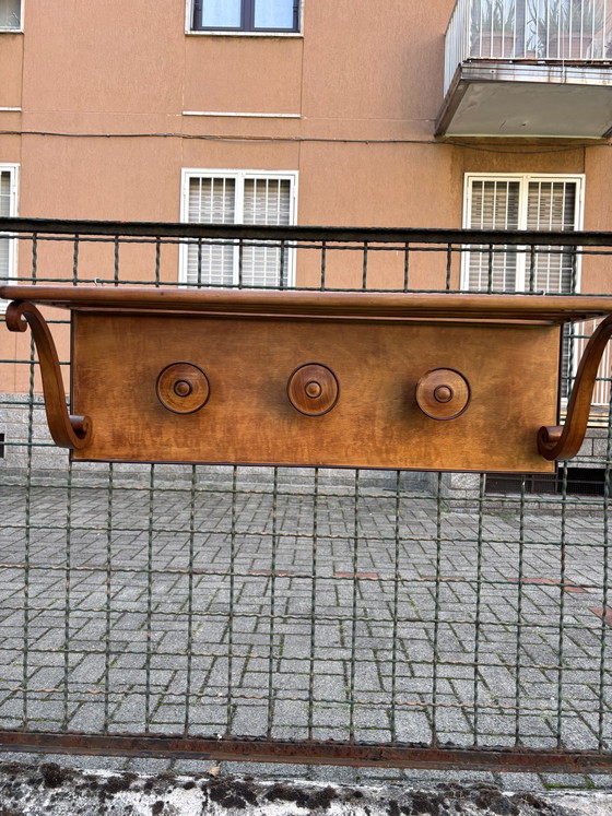 Vintage Houten Wandkapstok met Hoedenplank 90 Cm Mid Century – Wandrek, Wood (photo 7 of 10)
