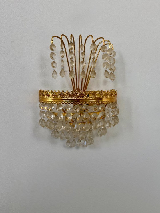 Image 1 of Paire d'appliques murales vintage, verre et laiton, Suède 1970