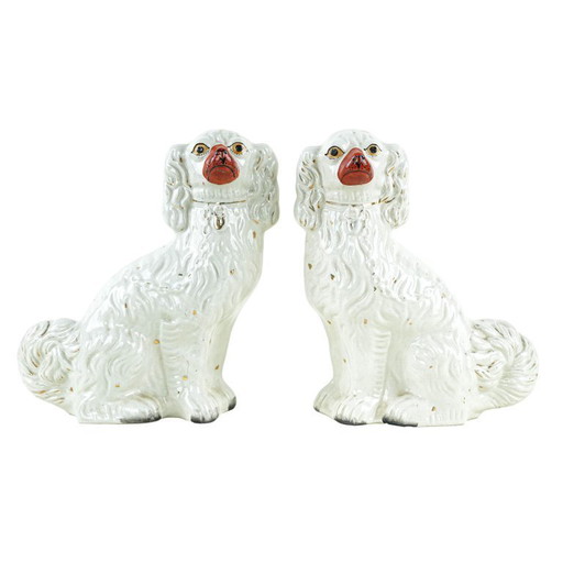 Ceramic mantelpiece figurines – Spaniels, Staffordshire style, made in England