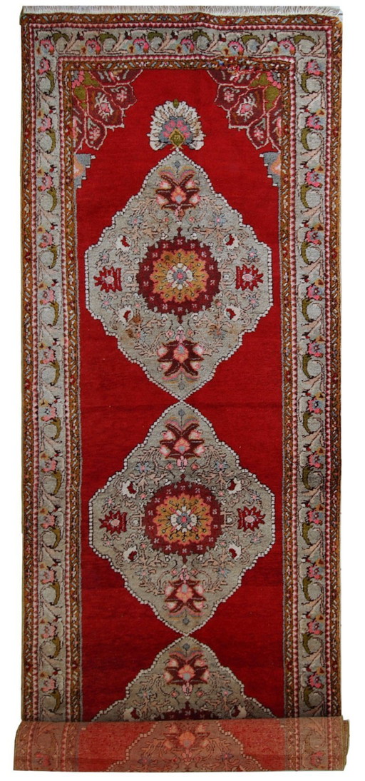 Runner turco Oushak vintage fatto a mano, 110 cm x 340 cm, anni '40 - 1C515