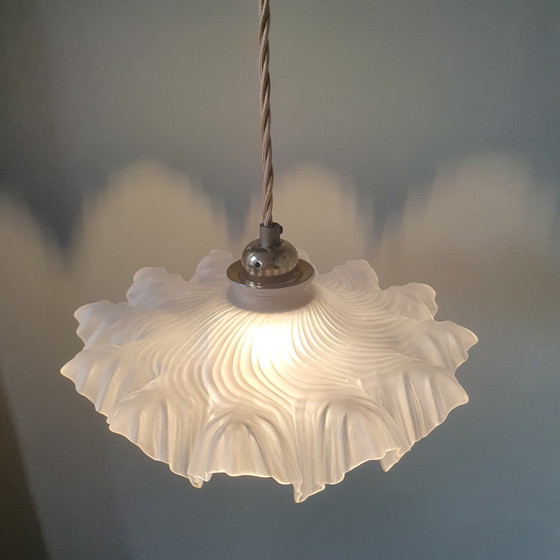 Image 1 of Vintage French Frosted Glass Pendant Lamp in Clichy Style