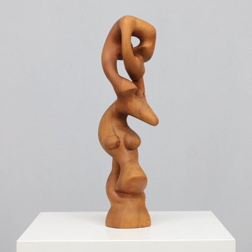 Hand-Carved Organic Sculpture in Solid Pinewood, 1977