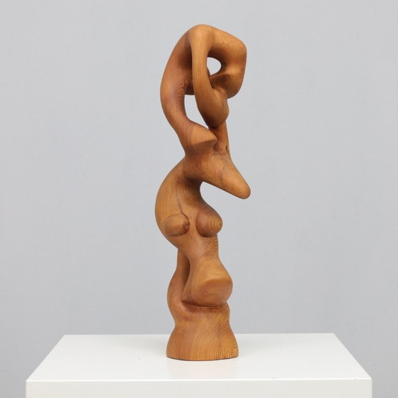 Image 1 of Hand-Carved Organic Sculpture in Solid Pinewood, 1977