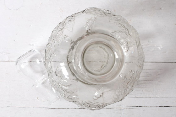 Image 1 of Vintage glazen karaf / Wijnkaraf met rozenpatroon / Empoli / Italië / jaren 1950