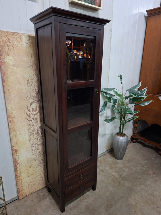 Image 1 of Colonial teak display cabinet, china cabinet, bookcase, dimensions: 59x41cm and 191cm high.